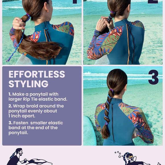 Soft Hair Ties 24-inch Multicolor Pack of 3 Tangle-Free Durable Elastic - Picture 2 of 7